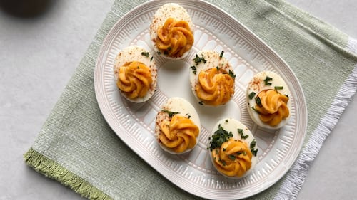 Beet Horseradish Devilled Eggs