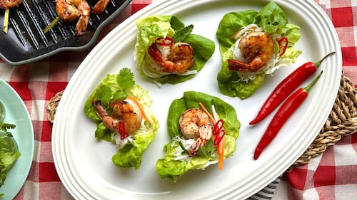 Soy-Butter Lemongrass Shrimp & Fresh Lettuce Wraps