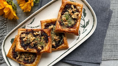 Onion Marmalade, Blue Cheese, and Walnut Tarts