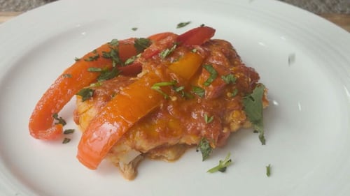 Moroccan Spiced Branzino with Tomatoes & Peppers